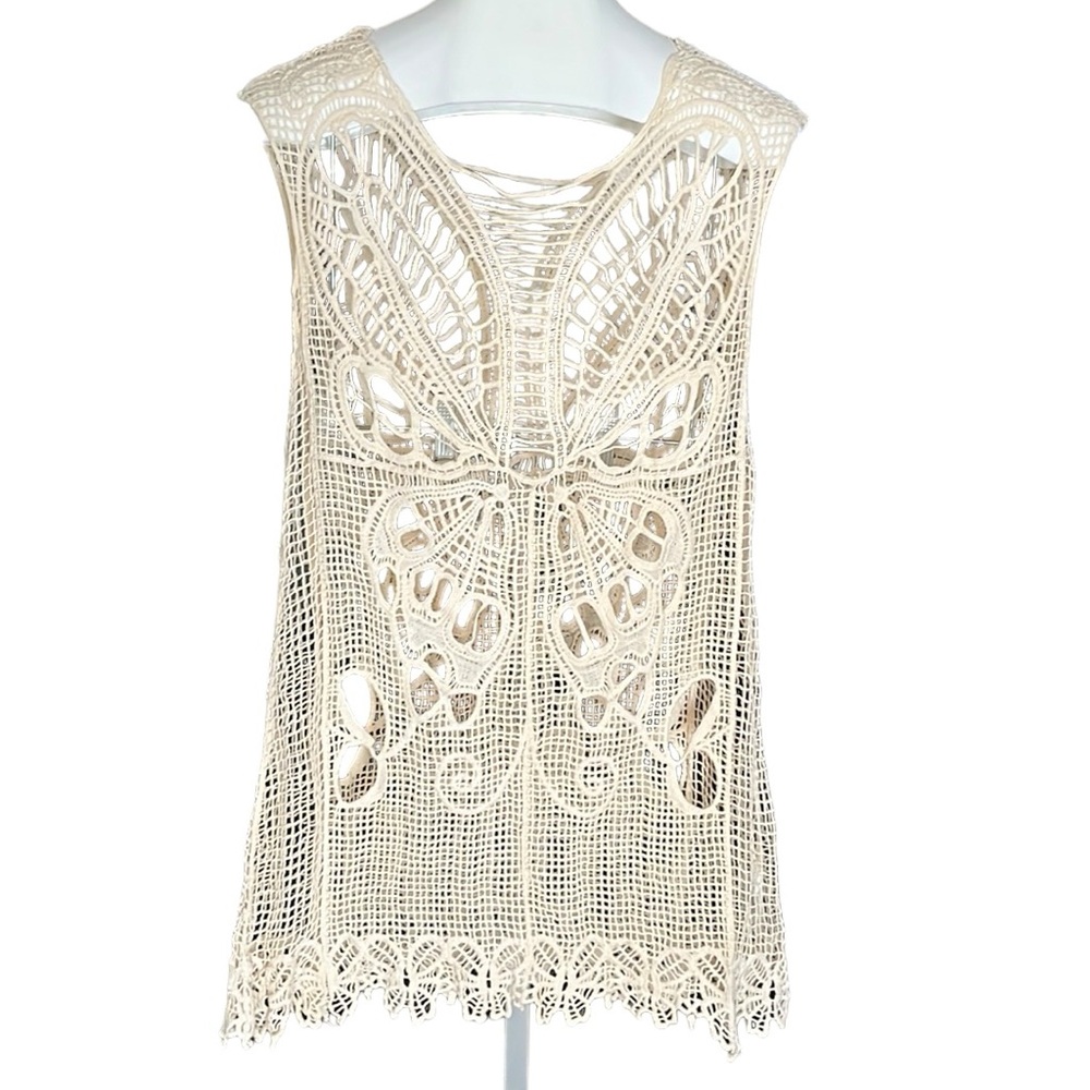 Entro Crochet Butterfly Cover Up Tunic Dress - Beige